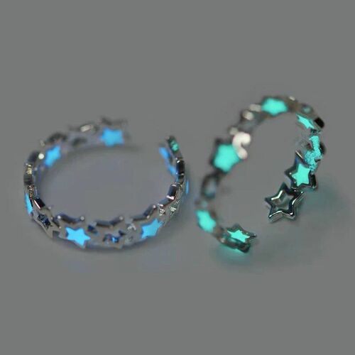 Fashion Blue Green Luminous Light Star Ring Glow In Dark Flu