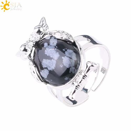 20 Colors Cute Wind Women Animal Ring Metal Owl Cabochon Nat