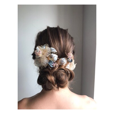 3 Pics Vintage Resin Flower Rhinestone Bridal Barrettes Head