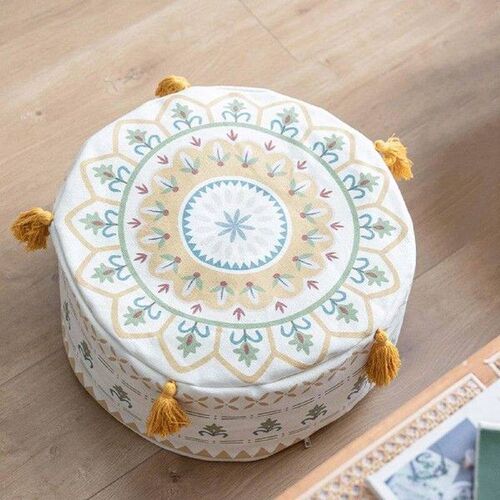 DIY Unstuffed Pouf Cover Foot Stool Cover with Tassel