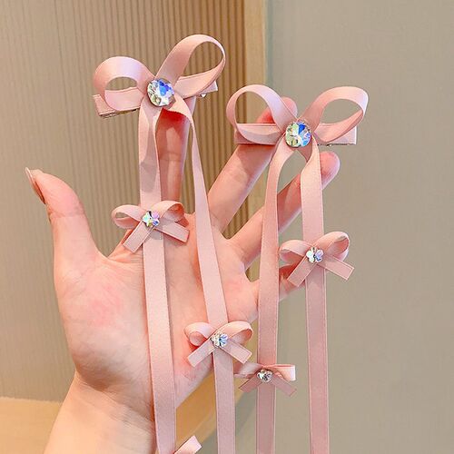 Sweet and cool girl long ribbon bow hair clip, Korean color