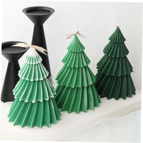 4-Layer Christmas Tree Silicone Candle Mold 3D Diagonal Stri
