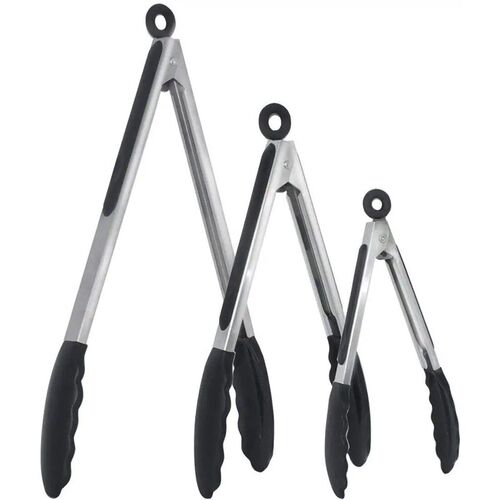7/9/12inch Silicone Kitchen BBQ Tongs Stainless Steel Lockin
