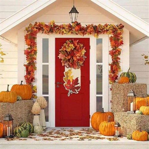 Fall Leaves Garland 2PCS Silk Fall Garland Maple Leaves