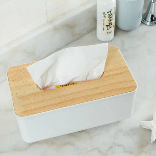 Plastic Tissue Box Wooden Lid Round/Square Napkin Holder Con