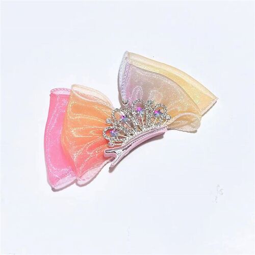 Pastel Rainbow Hair Bows Gradient Color Princess Crown Hair