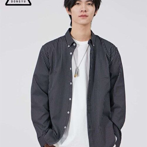 Dongyu Mens Autumn and Winter Grey Casual Striped Fit Youth