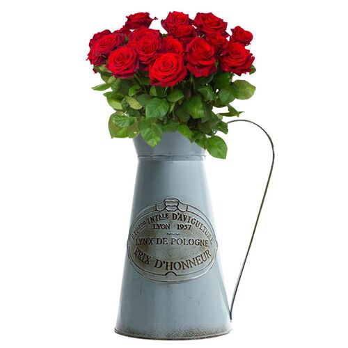 Vintage Style Metal Flower Vase Galvanized Finish Rustic Flo