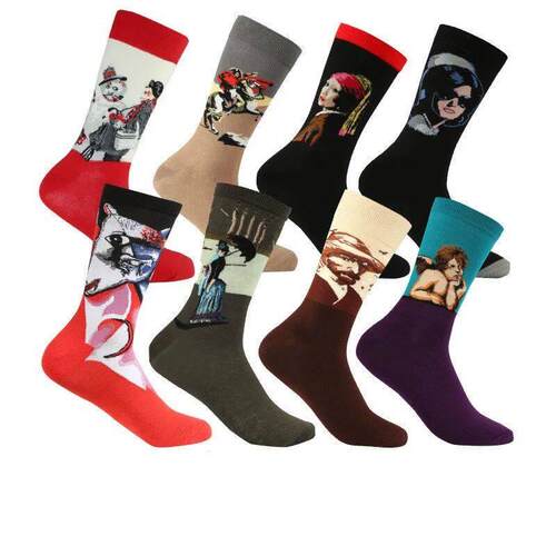 Men Cotton Retro Abstract Oil Painting Art Socks Shout Moder
