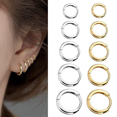 New Simple Stainless Steel Small Hoop Earrings for Women Men