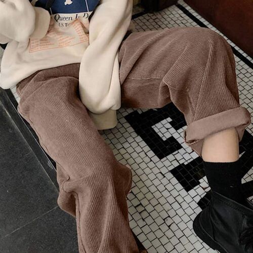 2021 New Corduroy Womens Pants Straight Casual High Waist