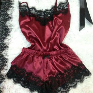 Womens Sleepwear Sexy Lace Satin Pajama Sets Nightwear Slee