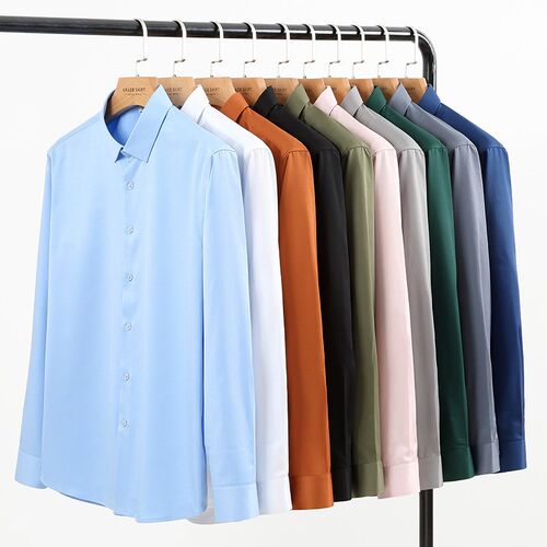 Stch Solid Shirts for Men No Chest Pocket Long Sleeve Soft B