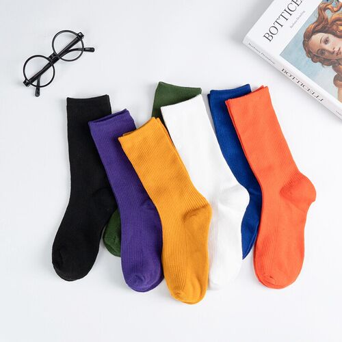 Japanese Korea High School Girls High Socks Loose Solid Colo