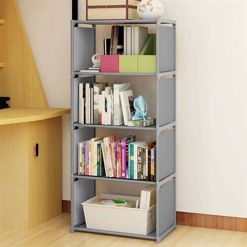 4-Layer Bookcase Ladder Book Storage Grey Wall Shelf Book Ra