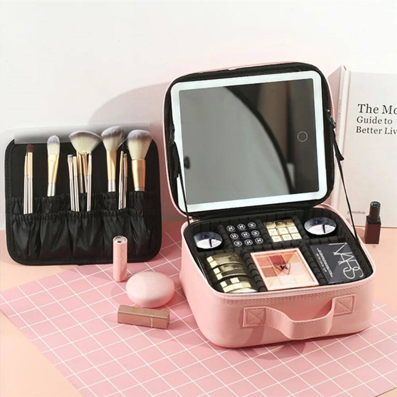 Makeup Bag with Mirror and Light Large Travel Train Case Cos图片