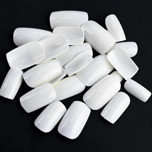100pcs White Medium Square False Nails Full Cover Acrylic Ar