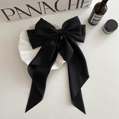 Elegant Bow Ribbon Hair ClipSimple Solid Satin Spring Clip H