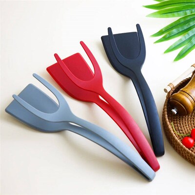 2 In 1 Shovel Clip Silicone Grip Flip Tongs Egg Steak Spatul