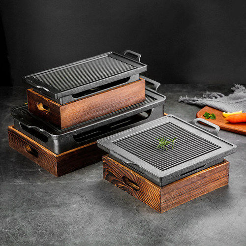 铝合金韩式火山岩石板烧烤肉盘酒精炉烤盘长方形烤肉盘商用铁板烧