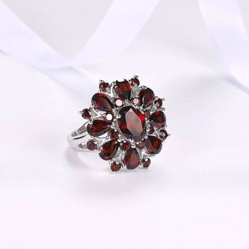 Hot Sale Classic Silver Color Inlaid Garnet Red Zircon Flowe