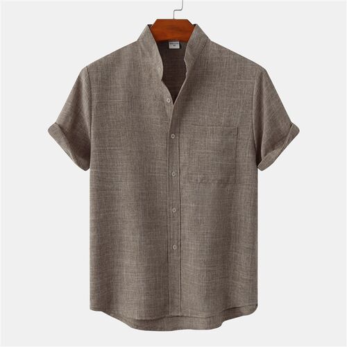 Summer 2025 Mens Plain Shortsleeved Cotton Linen Shirt 2025