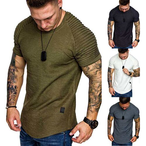 Autumn Round Neck Slim Fit Pleated Casual Short Sleeve Fashi