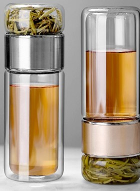 390ML Tea Water Bottle High Borosilicate Glass Double Layer