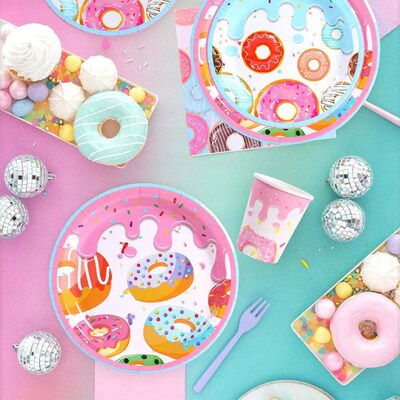 Donut Theme Disposable Tableware Stand Holder Donut Birthday