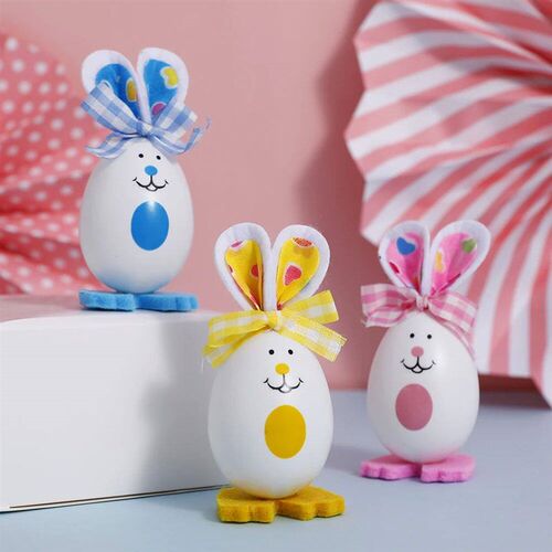 3pcs Easter Cute Bunny Egg with Bow Tie Easter Simulation DI