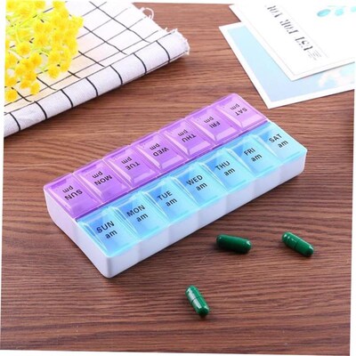 14 Grids Weekly Pill Case 7 Days Medicine Box Tablet Dispens