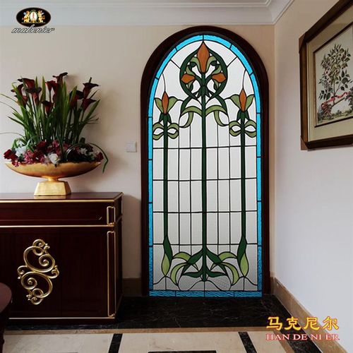 定制拱形彩色教堂艺术隔断屏风推拉门窗欧式复古镶嵌装饰透光玻璃