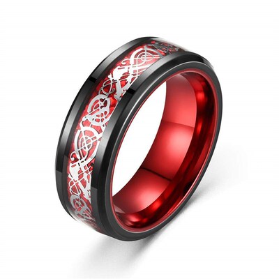 Fashion Black Tungsten Wedding Celtic Dragon Rings For Men I