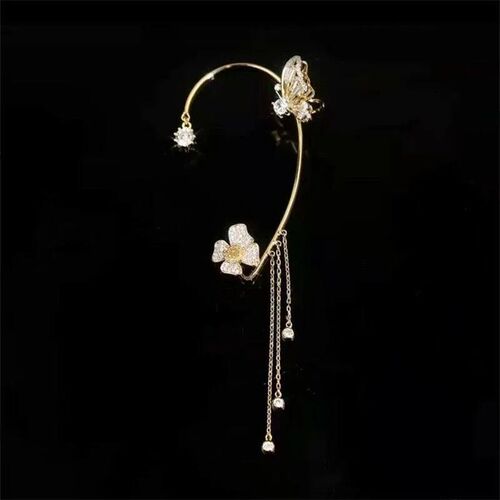 Korean Sparkling Zircon Flower Butterfly Ear Cuff Without Pi
