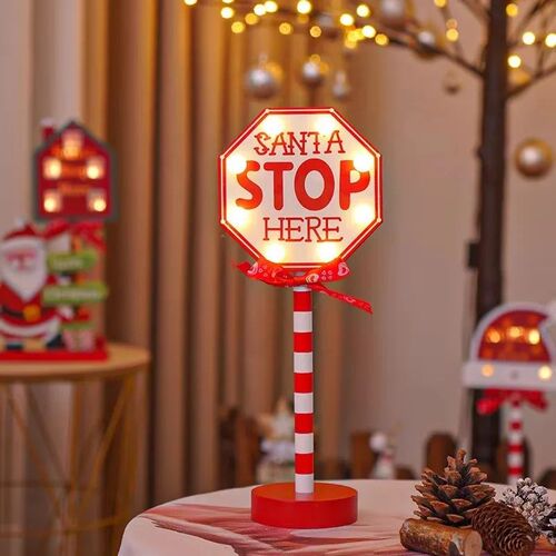 Christmas Retro Lamp LED Light Santa Stop Here Set Sign