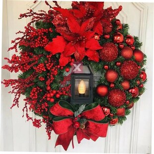 Big with Navidad Flower Red Ball Bow Lamp Wreath Christmas