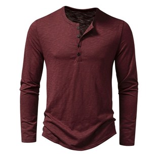 Mens Cotton Button Henley neck Shirt Long Sleeve Casual But
