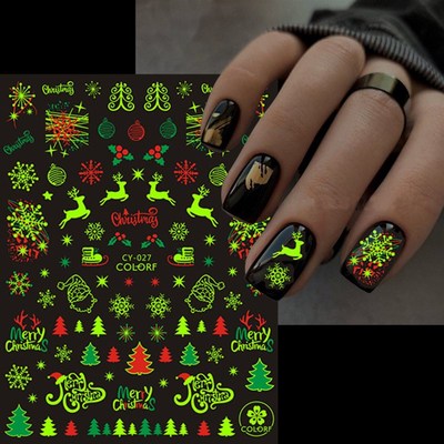 Luminous Christmas Stickers Snowflake Elk Sliders For Nails