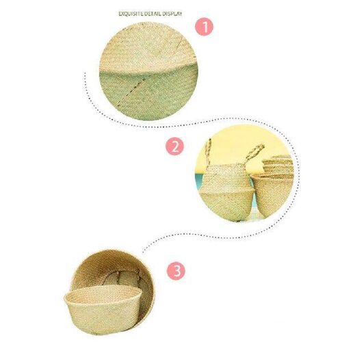 Seaweed Woven Shopping Basket Plant Flowerpot Foldable