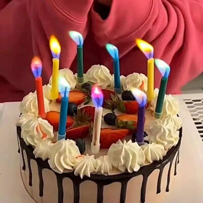 Multicoloured Colourful Flame Candles, 5/12 Pack, Suitable f