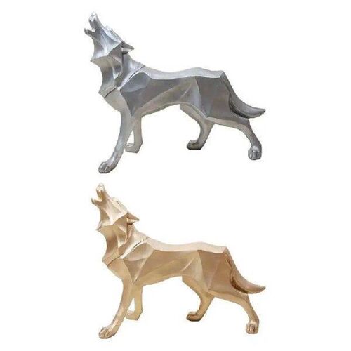 Abstract Wolf Statue Geometric Animal Statue Hand Carved