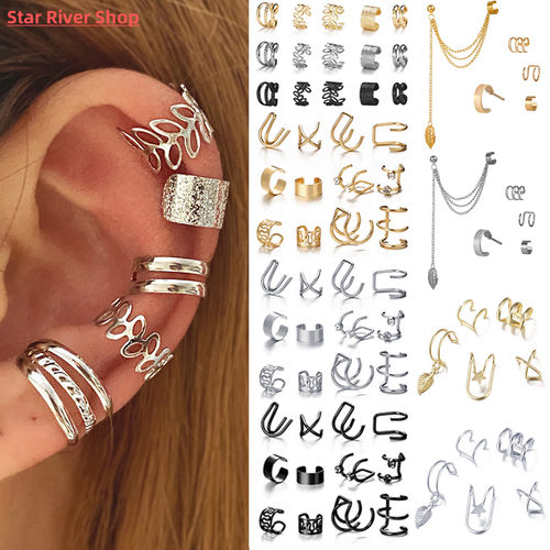 LATS Silver Color Leaves Clip Earrings for Women Men Creativ