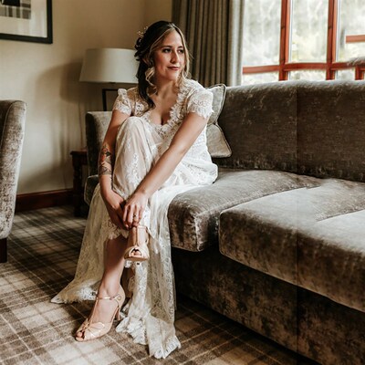 Boho Floral Lace Cap Sleeves Beach Wedding Dress Sash Custom