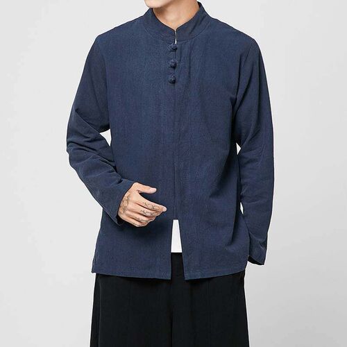 Summer new linen long-sleeved shirt mens Chinese style retr
