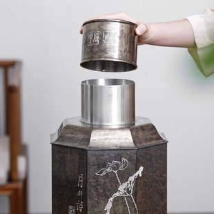 斑锡龙锡罐纯锡茶叶罐 大号密封储茶罐仿古手工八方锡器 墨香茶仓