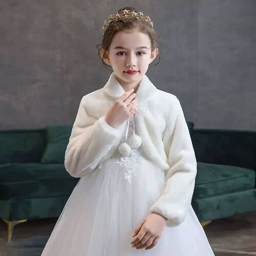 Fall Winter Baby Short Plush Shawl Girls Coat Flower Kid Par