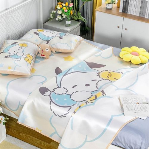 凉席夏季儿童卡通帕恰狗冰丝席三件男女孩家用可折叠水洗空调凉席