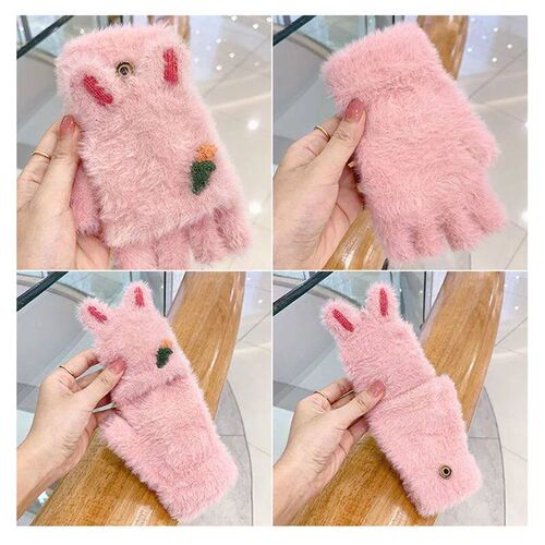 Winter Baby Plush Gloves Cute Cartoon Warm Toddler Half Fing