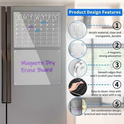 Fridge Magnet Sticker Clear Acrylic Calendar Weekly Planner