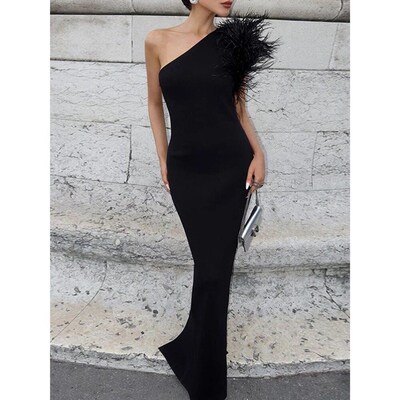 Dulzura Black Sleeveless One Shoulder Maxi Dress For Women B